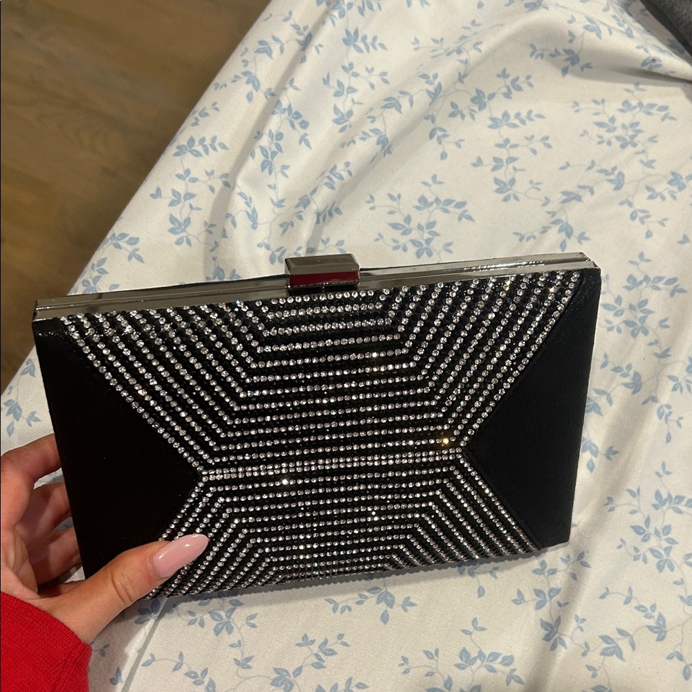 Black Crystal Embellished Evening Clutch. Prom clutch